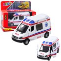 LEAN Toys Karetka Ambulans Metalowy Z Napędem Pull Back Światła Dźwięki Biały 1:32