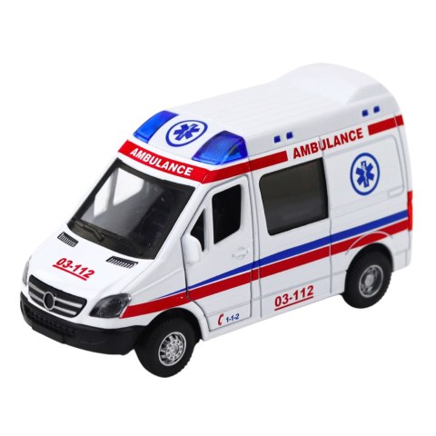 LEAN Toys Karetka Ambulans Metalowy Z Napędem Pull Back Światła Dźwięki Biały 1:32 LEAN Toys Karetka Ambulans Metalowy Z Napędem Pull Back Światła Dźwięki Biały 1:32