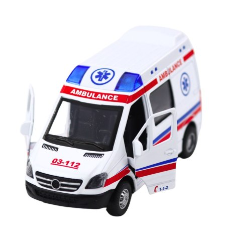 LEAN Toys Karetka Ambulans Metalowy Z Napędem Pull Back Światła Dźwięki Biały 1:32 LEAN Toys Karetka Ambulans Metalowy Z Napędem Pull Back Światła Dźwięki Biały 1:32