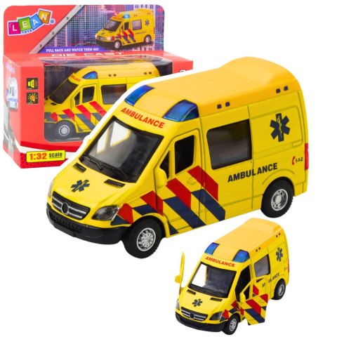 LEAN Toys Karetka Ambulans Metalowy Z Napędem Pull Back Światła Dźwięki Żółty 1:32 LEAN Toys Karetka Ambulans Metalowy Z Napędem Pull Back Światła Dźwięki Żółty 1:32
