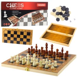 LEAN Toys Klasyczna Gra Logiczna 3w1 Szachy Warcaby Backgammon Drewniane