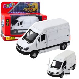 LEAN Toys Samochód Dostawczy Metalowy Z Napędem Pull Back Światła Dźwięki Biały 1:32