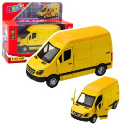 LEAN Toys Samochód Dostawczy Metalowy Z Napędem Pull Back Światła Dźwięki Żółty 1:32