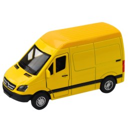 LEAN Toys Samochód Dostawczy Metalowy Z Napędem Pull Back Światła Dźwięki Żółty 1:32