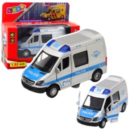 LEAN Toys Samochód Policyjny Metalowy Z Napędem Pull Back Światła Dźwięki 1:32
