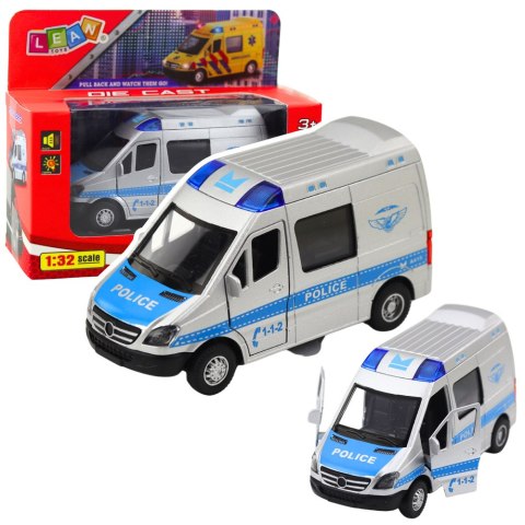 LEAN Toys Samochód Policyjny Metalowy Z Napędem Pull Back Światła Dźwięki 1:32 LEAN Toys Samochód Policyjny Metalowy Z Napędem Pull Back Światła Dźwięki 1:32