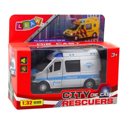 LEAN Toys Samochód Policyjny Metalowy Z Napędem Pull Back Światła Dźwięki 1:32 LEAN Toys Samochód Policyjny Metalowy Z Napędem Pull Back Światła Dźwięki 1:32