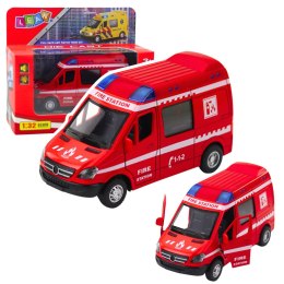 LEAN Toys Samochód Strażacki Metalowy Napęd Pull Back Światła Dźwięki Czerwony 1:32