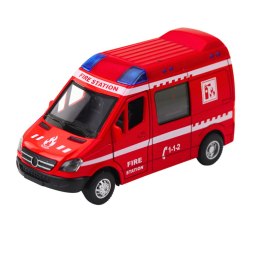 LEAN Toys Samochód Strażacki Metalowy Napęd Pull Back Światła Dźwięki Czerwony 1:32