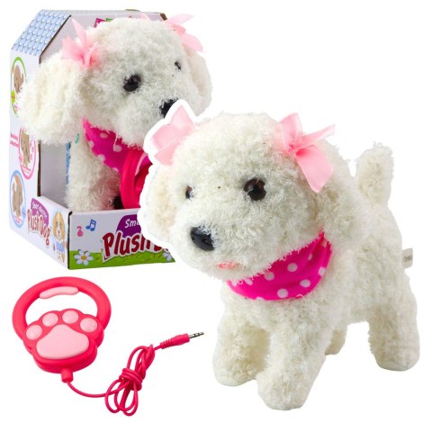 LEAN Toys Interaktywny Piesek Pudel Z Kokardkami Na Smyczy Chodzi Szczeka Biały LEAN Toys Interaktywny Piesek Pudel Z Kokardkami Na Smyczy Chodzi Szczeka Biały