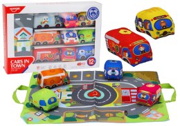 LEAN Toys Zestaw Miękkich Samochodzików Mata Do Zabawy 9 Sztuk