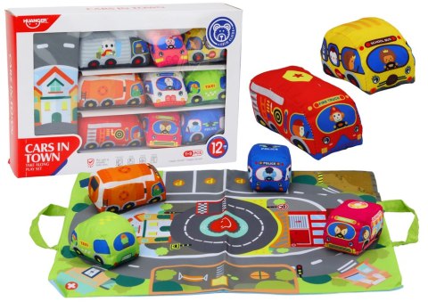 LEAN Toys Zestaw Miękkich Samochodzików Mata Do Zabawy 9 Sztuk