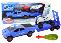 LEAN Toys Zestaw Nowoczesne Auto z Quadem i Lawetą Do Rozkręcania DIY Niebieski