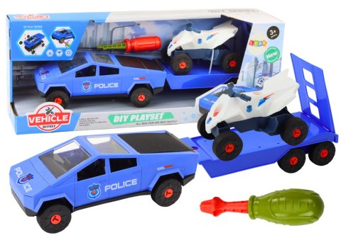 LEAN Toys Zestaw Nowoczesne Auto z Quadem i Lawetą Do Rozkręcania DIY Niebieski LEAN Toys Zestaw Nowoczesne Auto z Quadem i Lawetą Do Rozkręcania DIY Niebieski