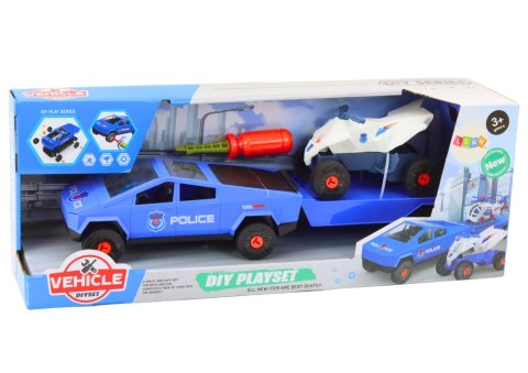 LEAN Toys Zestaw Nowoczesne Auto z Quadem i Lawetą Do Rozkręcania DIY Niebieski LEAN Toys Zestaw Nowoczesne Auto z Quadem i Lawetą Do Rozkręcania DIY Niebieski