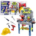 LEAN Toys Stolik Majsterkowicza Walizka 2w1 Zestaw Narzędzi Wkrętarka Kask 133 el.