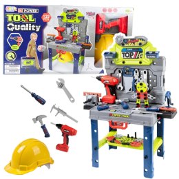 LEAN Toys Stolik Majsterkowicza Walizka 2w1 Zestaw Narzędzi Wkrętarka Kask 133 el.