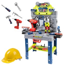 LEAN Toys Stolik Majsterkowicza Walizka 2w1 Zestaw Narzędzi Wkrętarka Kask 133 el.