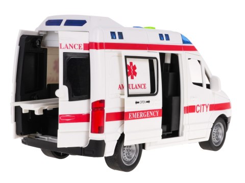 Interaktywna Karetka dla dzieci 3+ Model 1:16 + Dźwięki Światła + Ruchome elementy + Gumowe opony Interaktywna Karetka dla dzieci 3+ Model 1:16 + Dźwięki Światła + Ruchome elementy + Gumowe opony