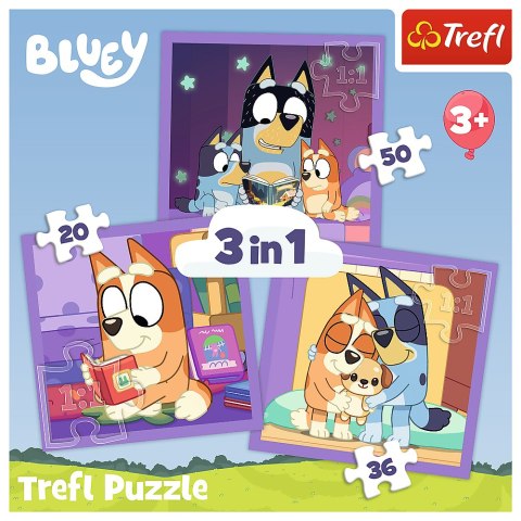 Trefl Puzzle Puzzle - 3w1 (20, 36, 50) - Poznaj Bluey - Trefl 34895 Trefl Puzzle Puzzle - 3w1 (20, 36, 50) - Poznaj Bluey - Trefl 34895