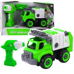 LEAN Toys Śmieciarka Do Skręcania Zdalnie Sterowana RC Wkrętarka Zielona 2w1