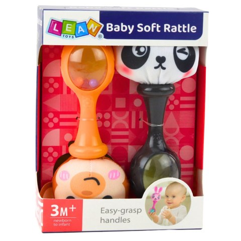 LEAN Toys Zestaw Grzechotki Sensoryczne Z Miękką Piłeczką Małpka Panda 2szt