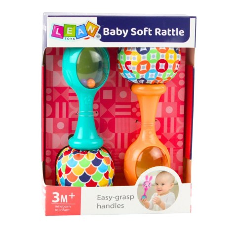LEAN Toys Zestaw Grzechotki Z Miękką Piłeczką Wzorki Pomarańczowa Zielona 2szt