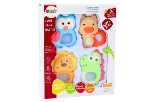 LEAN TOYS Zestaw Grzechotek Gryzaków Zwierzątka Kolorowe Pastelowe 4 Szt