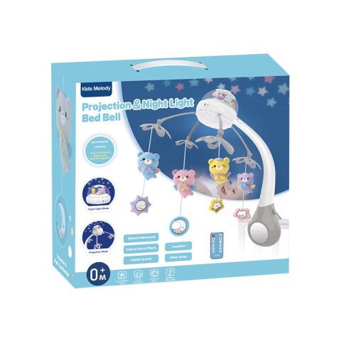 LEAN Toys Karuzela Do Łóżeczka Projektor Pilot Melodie Odgłosy Zwierząt Szary