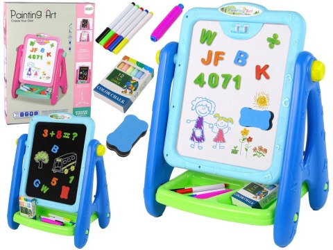 LEAN Toys Tablica Edukacyjna 2 w 1 Niebieska Kredy Pisaki