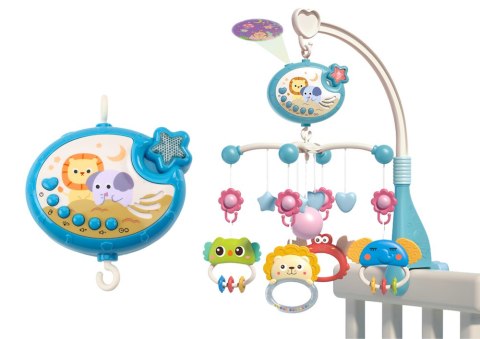LEAN Toys Karuzela Do Łóżeczka Projektor Pozytywka Lampka 400 Kołysanek Niebieska