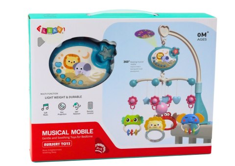 LEAN Toys Karuzela Do Łóżeczka Projektor Pozytywka Lampka 400 Kołysanek Niebieska