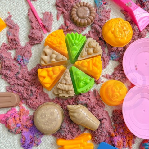 WOOPIE Piasek Kinetyczny 1,2 kg Zestaw Restauracja Stolik z Foremkami