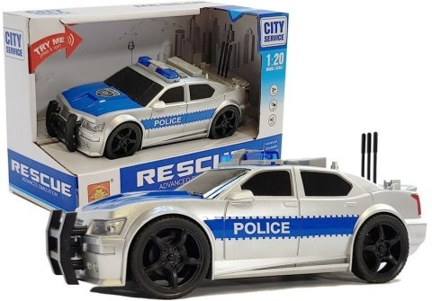 LEAN Toys Auto Policji na Baterie 1:20 Światła i Dźwięki z Naciągiem Srebrne