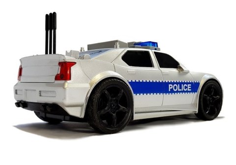 LEAN Toys Auto Policji na Baterie 1:20 Światła i Dźwięki z Naciągiem Srebrne