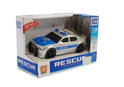 LEAN Toys Auto Policji na Baterie 1:20 Światła i Dźwięki z Naciągiem Srebrne