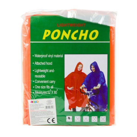 LEAN Płaszcz Peleryna Przeciwdeszczowa Wielokrotnego Użytku Pomarańczowy 132 x 203 cm