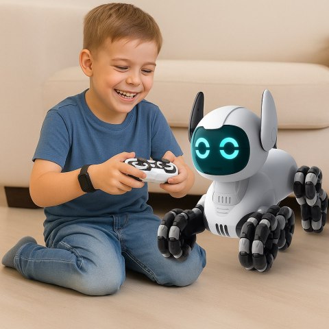 LEAN Toys Robot Pies TOOBY Zdalnie Sterowany RC 360° Światła Dźwięki Biało-Czarny
