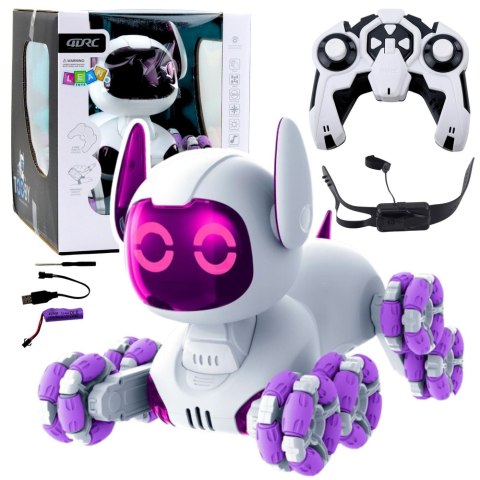 LEAN Toys Robot Pies TOOBY Zdalnie Sterowany RC 360° Światła Dźwięki Biało-Fioletowy