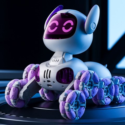 LEAN Toys Robot Pies TOOBY Zdalnie Sterowany RC 360° Światła Dźwięki Biało-Fioletowy