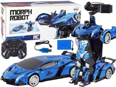 LEAN Toys Samochód- Robot Transformacja R/C 1:10 Niebieski Sterowanie Gestami