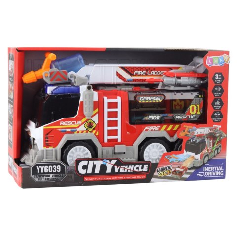 LEAN Toys Wóz Strażacki Straż Pożarna Napęd Ruchome Elementy Światła Dźwięki