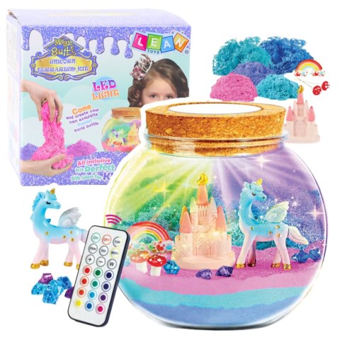 LEAN Toys Zestaw Kreatywny DIY Terrarium z Białym Jednorożcem Lampka LED Pilot