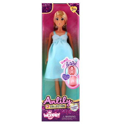 WOOPIE ROYAL Lalka Lily z Brzuszkiem w Ciąży Niemowlak Błękitna Sukienka