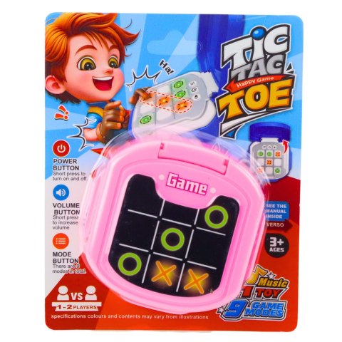 LEAN TOYS Gra Elektroniczna Kółko i Krzyżyk Tic Tac Toe 9 Trybów Różowa