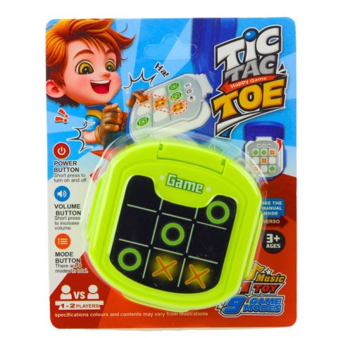 LEAN TOYS Gra Elektroniczna Kółko i Krzyżyk Tic Tac Toe 9 Trybów Zielona