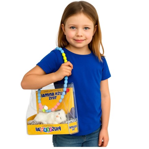 LEAN Toys Śpiący Biały Kot Na Poduszce Figurka z Futerkiem Torba Dźwięki