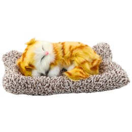 LEAN Toys Śpiący Rudy Kot Na Poduszce Figurka z Futerkiem Torba Dźwięki