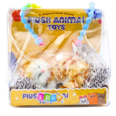LEAN Toys Śpiący Rudy Kot Na Poduszce Figurka z Futerkiem Torba Dźwięki