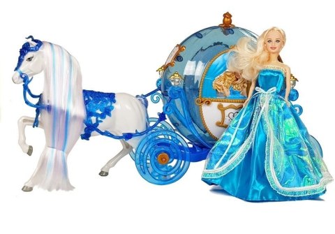 LEAN Toys Zestaw Lalka w Karocy Koń do Czesania Niebieska